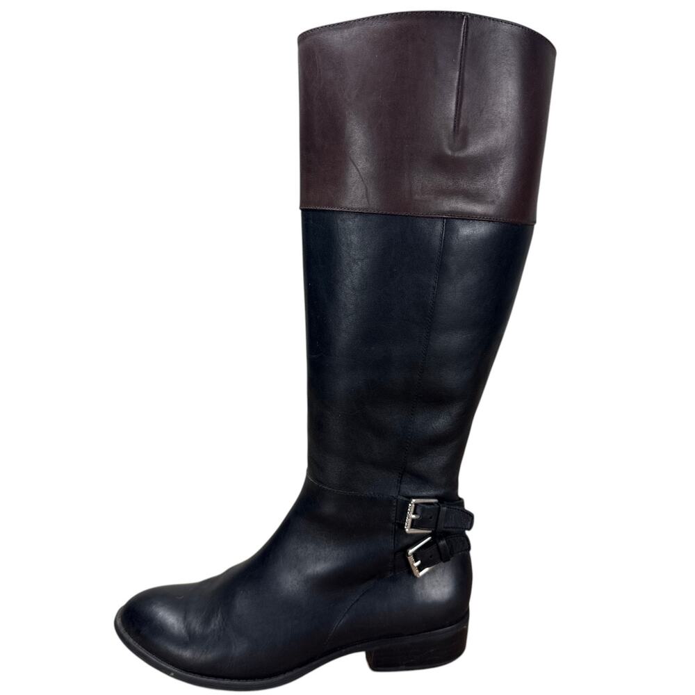 Lauren Ralph Lauren Marba Leather Riding Boots Two Tone Black Brown Buckle 6.5B